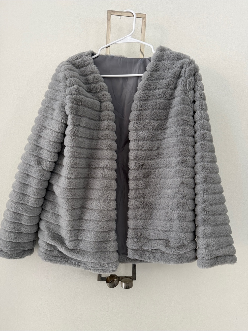 Gray Faux Fur Open-Front Jacket - Women